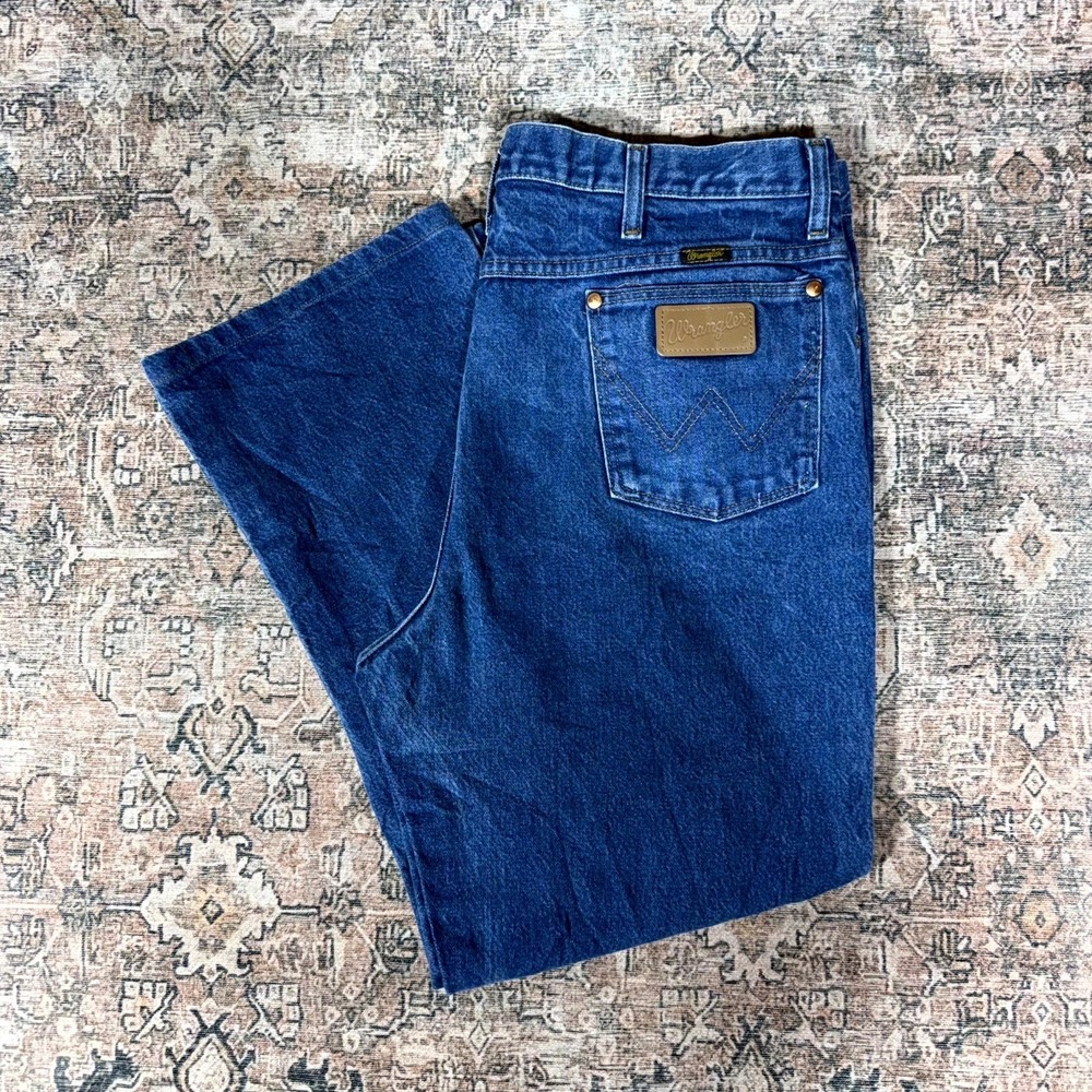 Wrangler 936DEN George Cowboy Cut Jeans Men's 38x32 Blue Denim Straight Workwear